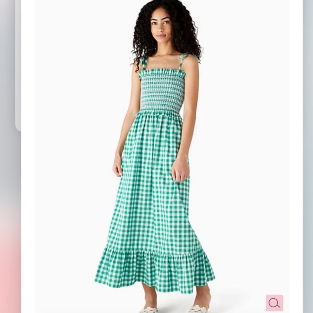 Kate Spade Green Gingham Smocked Body Dress Size XS